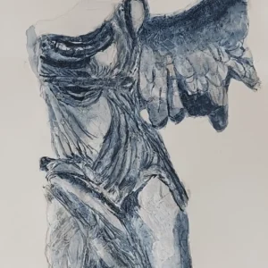 Watercolour painting of the Winged Victory of Samothrace created by an adult student at Aliki’s Art House in Calgary